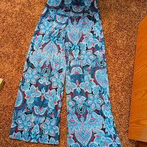 Arolina Bohemian Paisley Blue Wide Leg Women's Pants Size Small